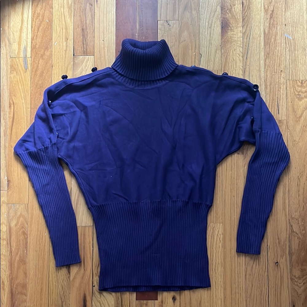 Purple Turtleneck Sweater with Button Details